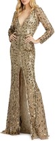 Thumbnail for your product : Mac Duggal Beaded V-Neck Long-Sleeve Gown with Slit