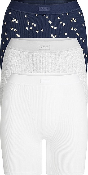 SKIMS Women's Cotton Rib Boxer 3-Pack - Navy Daisy Print - Size XXXXL