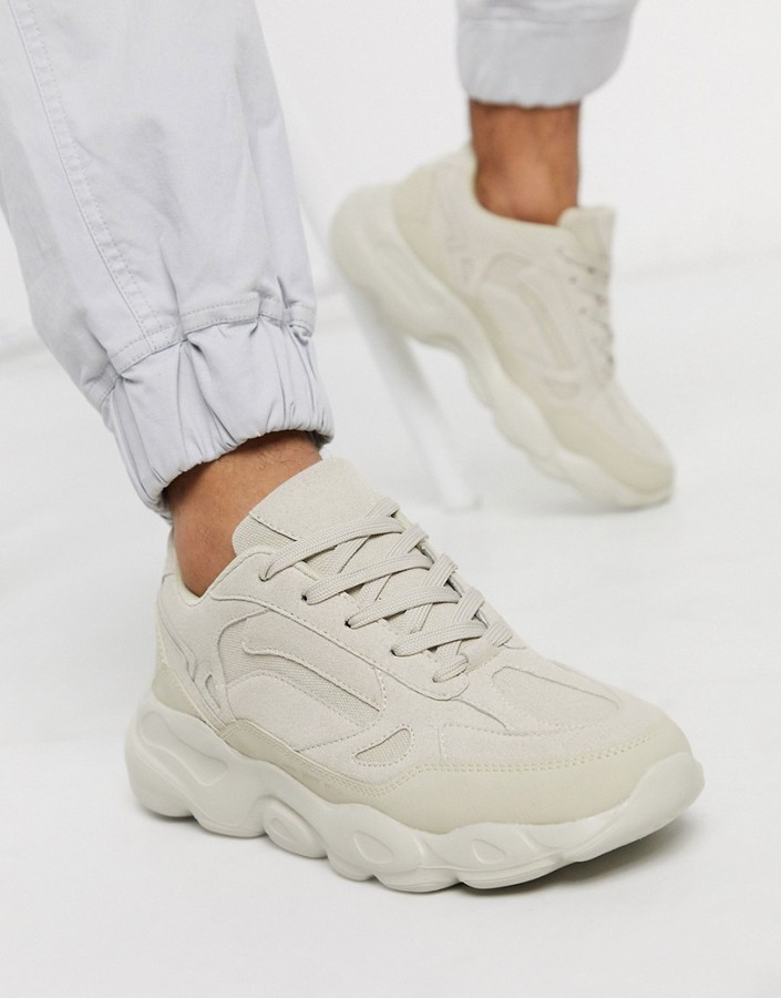 ASOS DESIGN sneakers in stone with chunky sole - ShopStyle