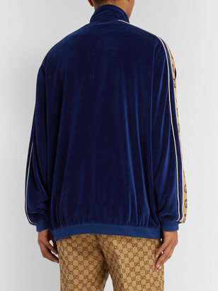Gucci Oversized Logo-Appliqued Webbing-Trimmed Piped Velvet Track Jacket