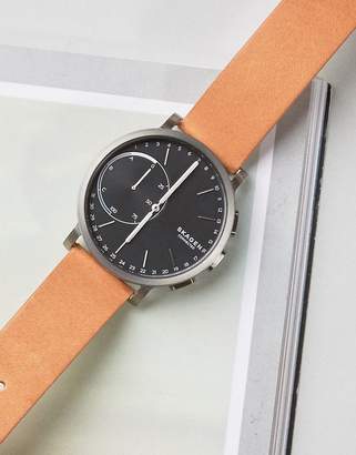 Skagen Hagen Leather Connected Smart Watch In Tan SKT1104