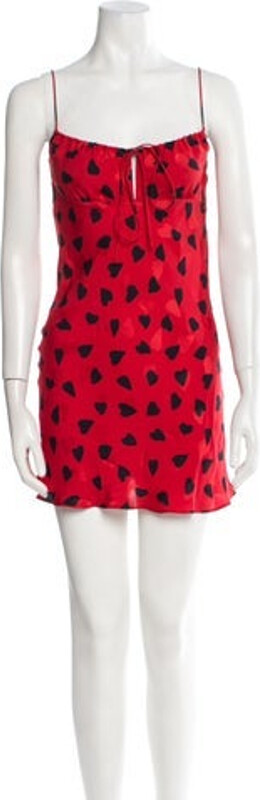 Saint Laurent Silk Slip Dress From the 2021 Collection by Anthony Vaccarello Red Printed Pleated Accents Sleeveless with Square Neckline Concealed Zip Closure at Back