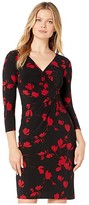 Thumbnail for your product : Lauren Ralph Lauren Printed Matte Jersey Cleora Long Sleeve Day Dress (Black/Scarlet Red) Women's Clothing