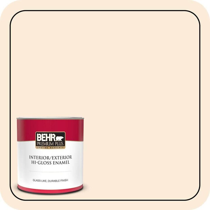BEHR PREMIUM PLUS 1 qt. #OR-W01 White Blush Hi-Gloss Enamel Interior/Exterior Paint & Primer