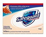 Safeguard (PACK OF 14 BARS BEIGE Antibacterial Bar Soap for Men & Women. ELIMINATES 99% OF BACTERIA! Washes Away Dirt & Odor! Healthy Skin for Hands, Face & Body! (14 Bars, 4.00oz Each Bar)