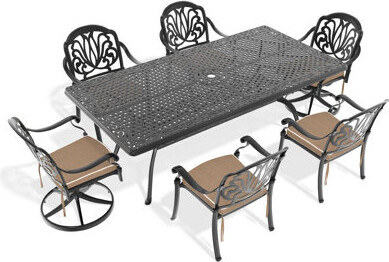 All-weather 9 Cast Aluminum Dining - 2 Swivel Chairs, 6 Rectangular Black Frame Table, , Ergonomic Seating With All Perks Chairs And Frame, Weather ,