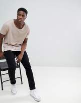 Thumbnail for your product : ASOS Design DESIGN relaxed longline t-shirt with raw scoop neck and curve hem in linen mix in dusky pink