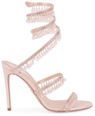 Rene Caovilla Cleo Chandelier Ankle-Wrap Crystal-Embellished Satin Sandals