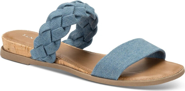 Sun + Stone Women's Easten Slide Blue Braided Strap Slip On Sandals ZPO3842