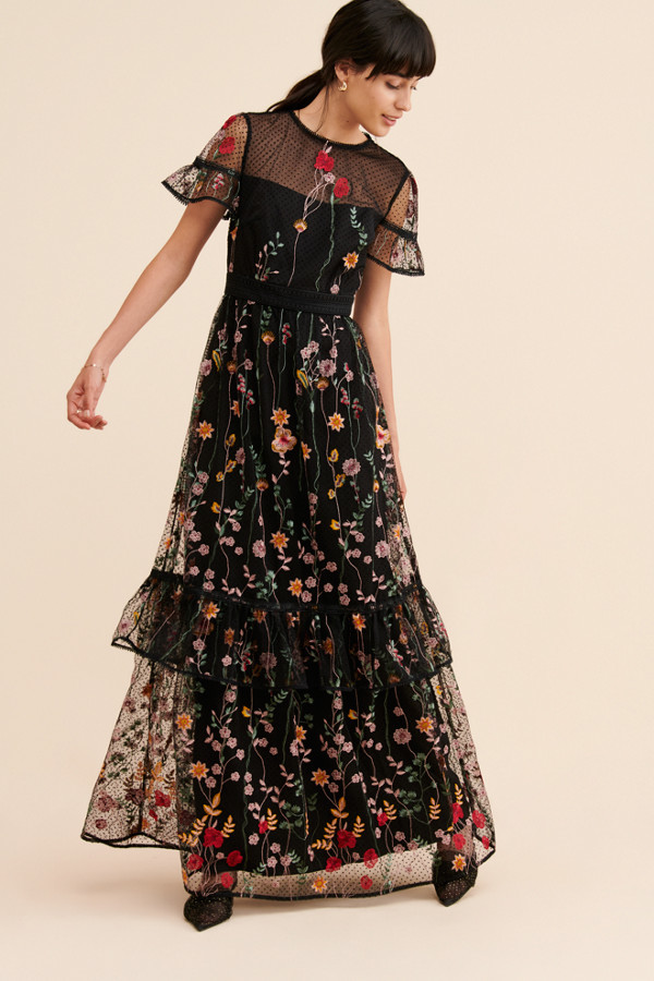 ML Monique Lhuillier Floral Embroidered Gown - ShopStyle Evening Dresses