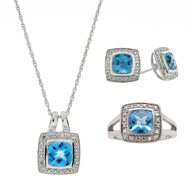 JCPenney FINE JEWELRY Genuine Blue Topaz and DiamondAccent 3pc