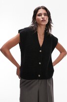 Thumbnail for your product : Topshop knitted fluffy sleeveless cardigan in black