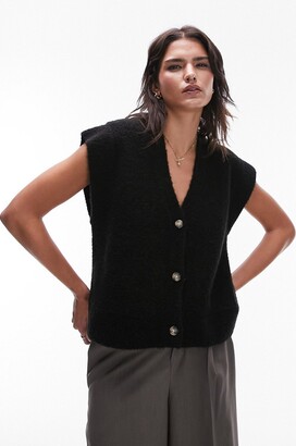 Topshop knitted fluffy sleeveless cardigan in black