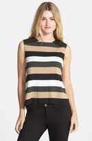 Thumbnail for your product : Vince Camuto Faux Leather Trim Stripe Sleeveless Top (Regular & Petite)