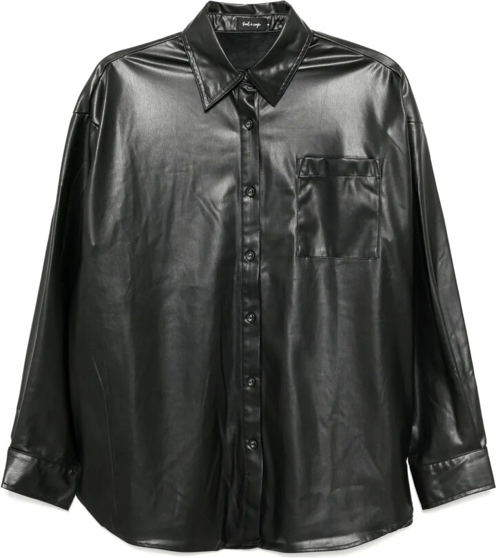 tout a coup Faux Leather Long Sleeve Shirt
