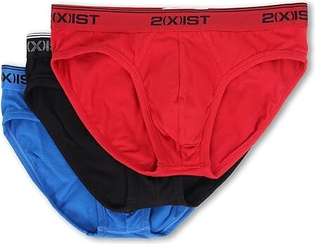 2xist 3-Pack Cotton Stretch No Show Brief (Red/Black/Skydiver
