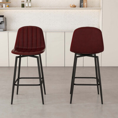 Latitude Run Modern Bar Stools With Swivel Mechanism PU Padded Seats With Back Support & Metal Legs – Ideal For Kitchen Islands Home Bars Commercial Bars(Set Of