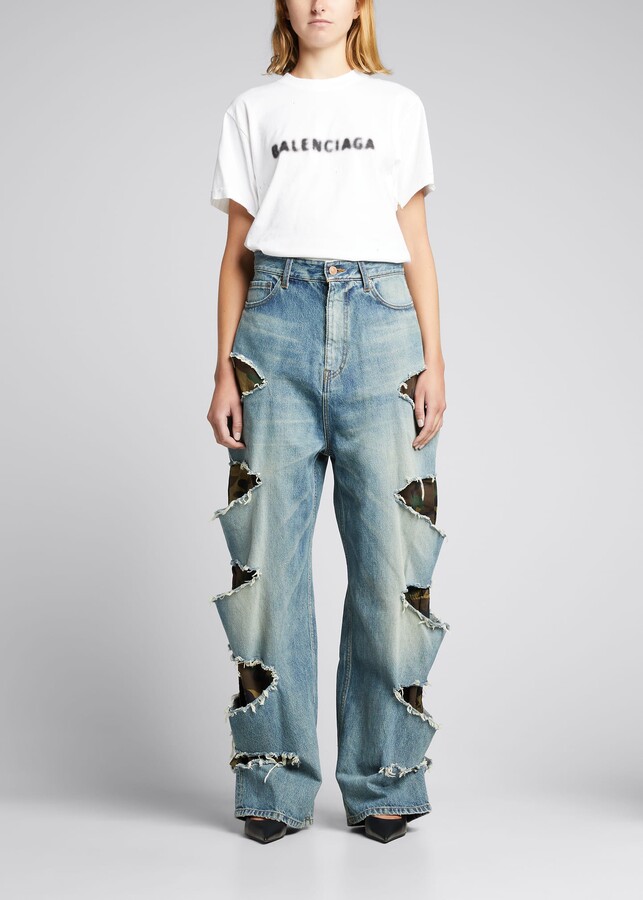Spanish luxury brand Balenciaga is selling these super destroyed baggy  pants for a price of 2450