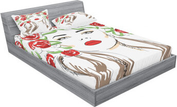 Ambesonne Hand Drawn with Roses on Her Hair Ornamentals Natural Sheet Set