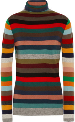 Allude Striped Cashmere Turtleneck Sweater - Red