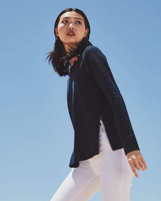LISA TODD Petite Zip It Cotton/Cashmere Long-Sleeve Sweater w/ Contrast Zip Detail