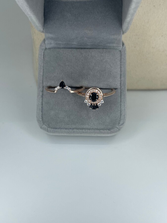 1.25 Ct Aaa Black Spinal Gemstone Women Bridal Ring Set, Baguette Two Set, Anniversary Gift Dainty Minimalist Rings
