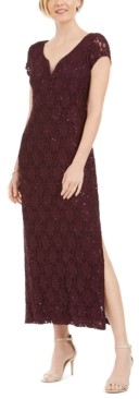 connected petite sequined lace gown