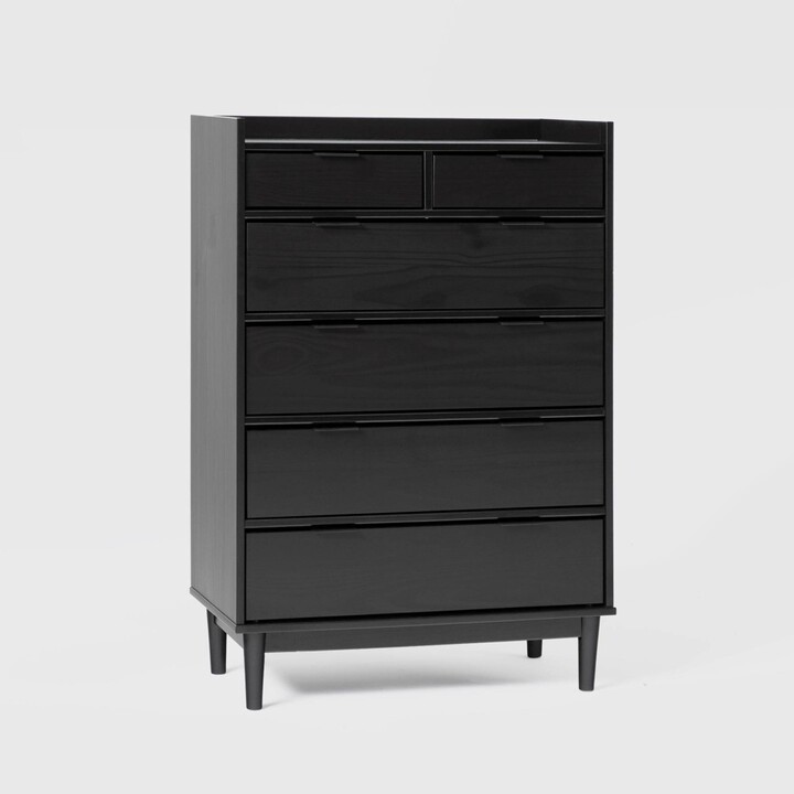 MidCentury Modern Solid Wood 6 Drawer Vertical Dresser Black