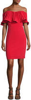 Thumbnail for your product : Badgley Mischka Off-the-Shoulder Pleated Stretch Crepe Cocktail Dress, Red