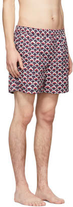 Valentino Navy and Red Scale Swim Shorts