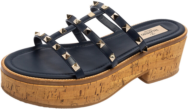 valentino rockstud cork platform sandals
