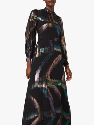 Phase Eight Kaylani Silk Blend Metallic Brushstroke Maxi Dress, Black/Multi