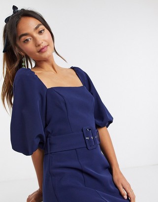 Forever New belted puff sleeve mini dress in navy