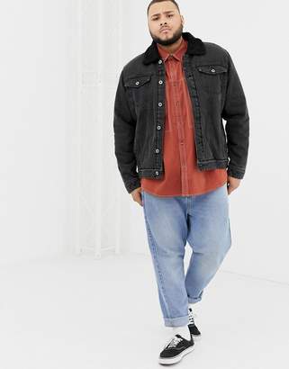 ASOS Design DESIGN Plus overshirt with contrast stitching in rust