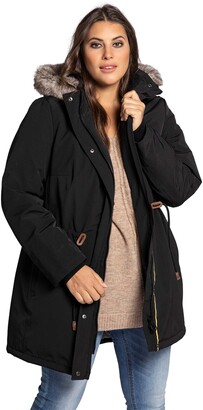Ulla Popken Women's Jacke mit Abnehmbarer Kapuze und Webpelz Jacket with Detachable Hood and Faux Fur