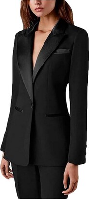 Botong Women's Two Piece Office Lady Suit Slim Fit Blazer Pants Business Suit Set Casual Wear Outfit Prom Suit Royal Blue XL