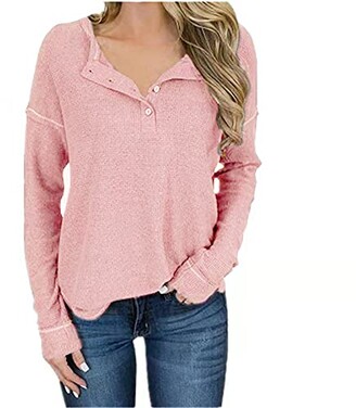 ANCAPELION Women’s Casual Waffle Knit Tunic Long Sleeve Tops Loose Button Up Pullover Tops Henley Shirts