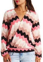 Thumbnail for your product : Charlotte Russe Long Sleeve Chevron Print Wrap Top