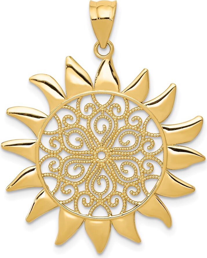 Diamond2Deal 14k Yellow Gold Filigree Sun Pendant