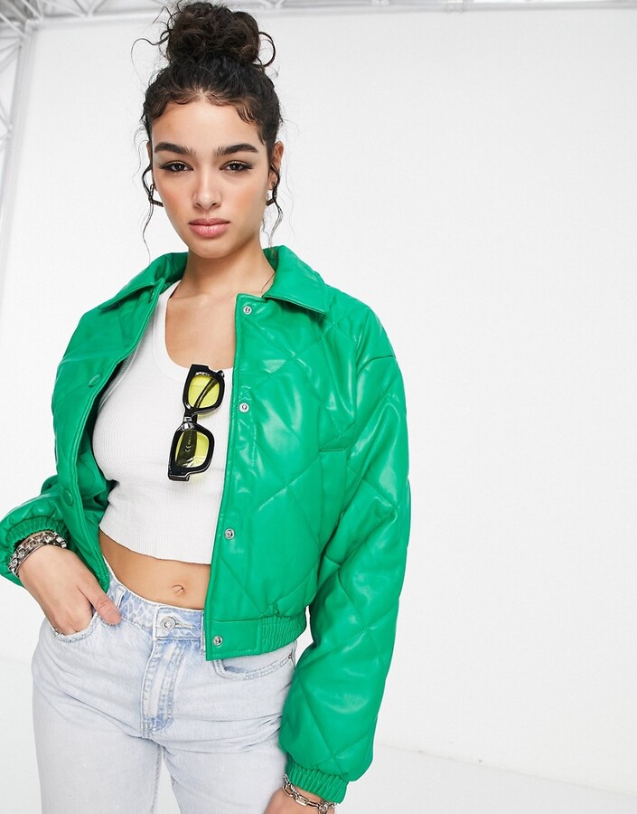 Bershka quilted bomber jacket in bright green - ShopStyle