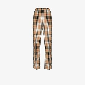 Burberry Fleur Vintage Check Wool Trousers - ShopStyle Pants