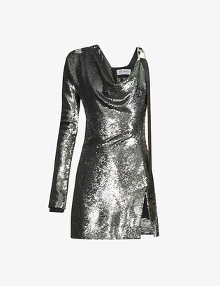 ATTICO Sequin-embellished one-sleeve stretch-woven mini dress