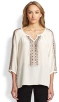 Thumbnail for your product : Nanette Lepore Vagabond Embroidered Silk Peasant Top