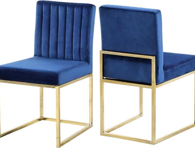 Everly Quinn Contemporary Blue Dining Chair Of 2 With Velvet Upholstery, Gold - Accented Legs, Structure, Easy To Clean, Rectangular Solid Back