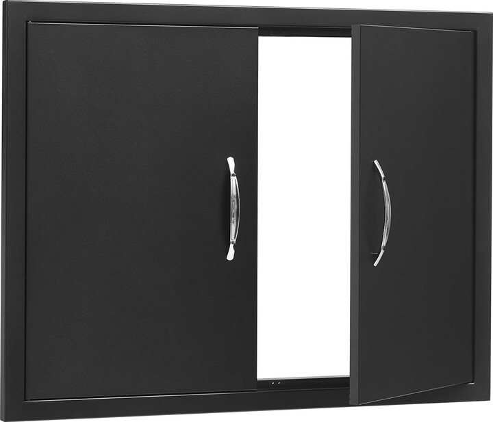 KFFKFF Barbecue Access Portal, Dimensions 31W x 24H Inch, Dual Exterior Cooking Area Entry, Chilled Plate Inset Door, Vertical Wall Entry with Grips, Suitable for Barbecue Island