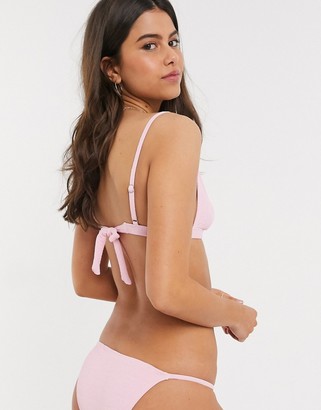 Topshop crinkle bikini top in pale pink