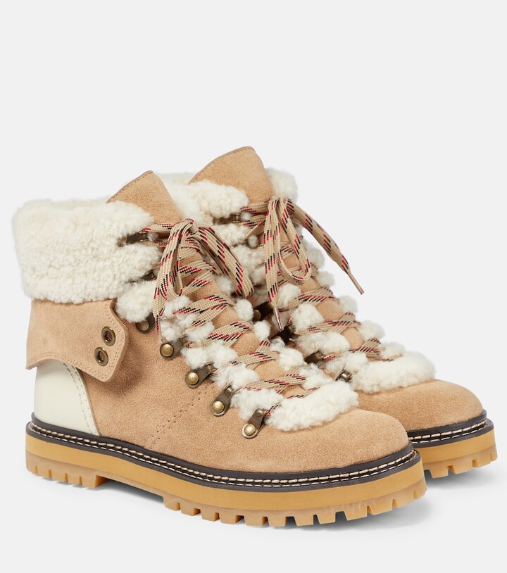 See by Chloe Eileen shearling-lined suede hiking boots - ShopStyle