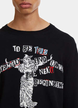 Valentino Jamie Reid Intarsia Graphic Crew Neck Sweater in Black