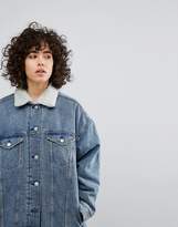 Thumbnail for your product : Weekday Longline Denim Jacket with Fleece Lining