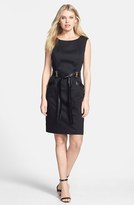 Thumbnail for your product : Ellen Tracy Faux Leather Trim Sleeveless Sheath Dress